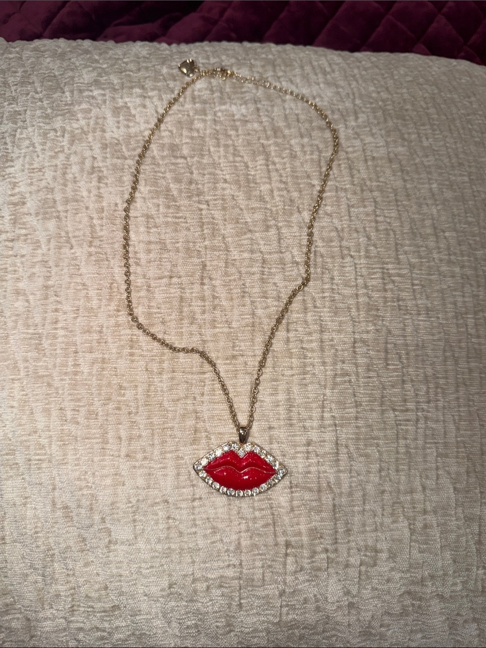 Betsey Johnson Gold-Tone Necklace with Red Lip Pendant